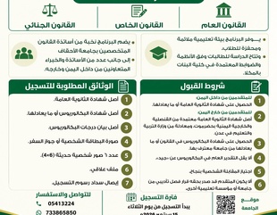 فتح باب التسجيل في برنامج الماجستير في القانون للعام الدراسي 2026–2027م